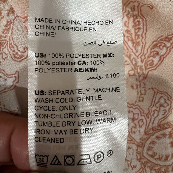 Chico’s Flounce-Front Paisley Blouse Pink Sheer Long Sleeve V-Neck Size 6 Petite - Picture 7 of 11